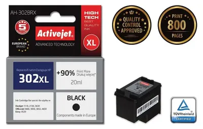 Immagine prodotto di Activejet AH-302BRX ink (replacement for HP 302XL F6U68AE; Premium; 20 ml; black)
