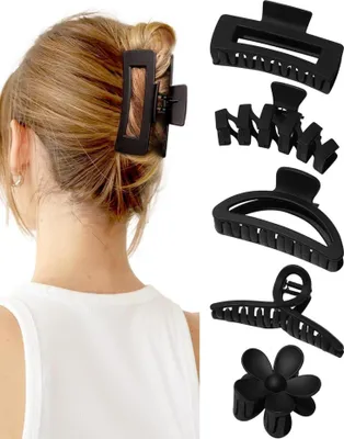 Image de Pinces à cheveux mates Set Femmes 5 pièces - Grandes pinces à cheveux Épais Plume métallique