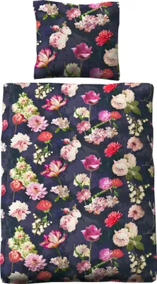 Produktbild von JACK Biber Bettwäsche 2 tlg. 135x200cm Blumen Bunt Dunkelblau Reißverschluss