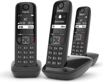 Zdjęcie produktu dla Gigaset AS690 Trio, Telefon w systemie DECT, Zestaw słuchawkowy bezprzewodowy, Głośnik, 100 wejścia, Nazwa i identyfikacja dzwoniącego, Czarny