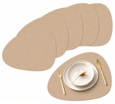 Produktbild von Filz Platzsets Oval, Platzdeckchen abwaschbar, Tischuntersetzer Filzmatten 6er Set (beige)
