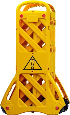 Obrázok produktu pre Mobilná plastová zábrana Wiltec, skladacia 60 x 32 x 101 cm, mobilný plot s možnosťou vysunutia až do 3,9 m pomocou koliesok, zábrana z robustného materiálu
