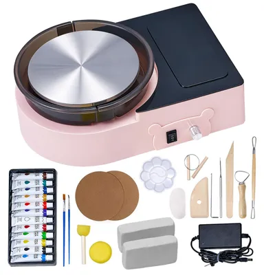 Produktbild von VEVOR Töpferscheibe Mini Keramikscheibe Sculpting Werkzeuge Schürze Zwei Drehteller 30W, Quadrat-a, Rosa