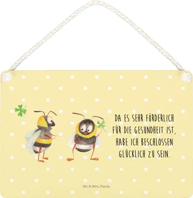 Produktbild von Mr. & Mrs. Panda holzbild Hummeln Kleeblatt DIN A5 - Gelb Pastell - Geschenk, Türschild, glücklich sein, Wandbild Holz, Lustige Sprüche, Hummel, Holzschild, Biene, Werden