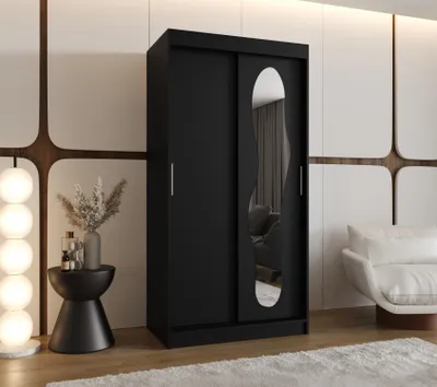 Obrázek produktu pro Šatní skříň 100 cm BEYZA se zrcadlem - černá