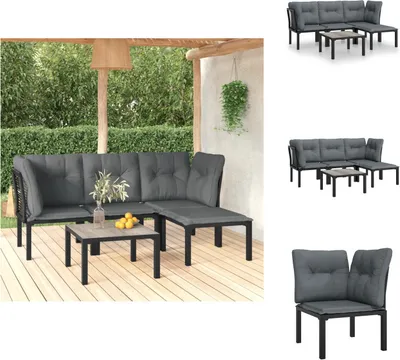 Produktbild von vidaXL 5-tlg. Garten-Lounge-Set Schwarz und Grau Poly Rattan -  Gartenmöbel-Sets