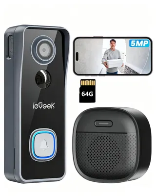 Produktbild von ieGeek 5MP WLAN Video Türklingel mit Kamera 2,5K-HD-Funkklingel mit Kamera Alexa-kompatibel Nachtsicht PIR Bewegungserkennung 2-Way Audio mit 64GKarte