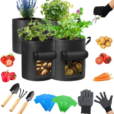 Imagen del producto de Juego de bolsas para plantas con ventanas transparentes, de 10 galones, con 4 unidades, ideales para patatas y verduras