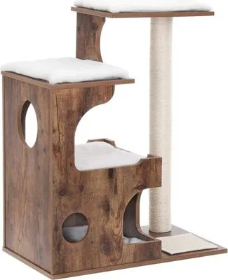 Obrázek produktu pro Kočičí strom s domečkem a škrabadlem, rustikální, 66×42×88cm