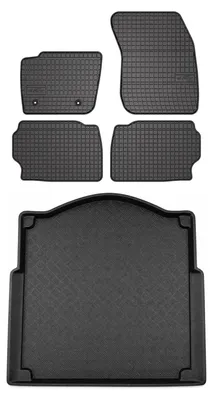 Productafbeelding van Rubberen automatten + kofferbakmat voor Ford Mondeo MK5 vanaf 2015 (stationwagen) – 5-delig, zwart, op maat – Wielganizator SolidPRO