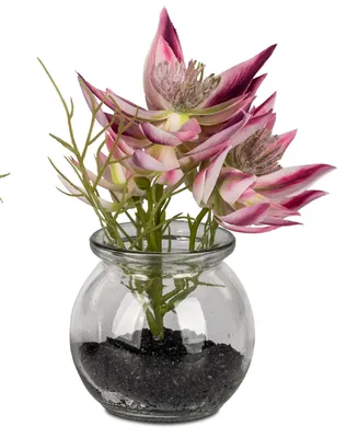 Produktbild von Tischdeko Distelzweig pink in Glasvase H. 16cm Formano Kunstblumen F25