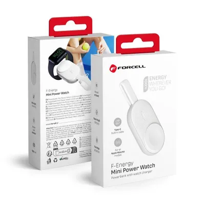 Obrázok produktu pre Forcell F-Energy Mini Power Watch, 1200 mAh, Bezdrôtové nabíjanie, Strieborná, Biela