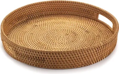 Obrázek produktu pro Kulatý podnos v přírodní barvě z tkaného vodního hyacintu s uchy