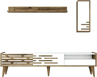 Produktbild von Fernsehschrank Dbrunozz, Ständer für Wohnzimmerfernseher, Niedriges Wohnzimmer-Sideboard, TV-Ständerbasis, 180x45h35 cm, Weiß und Walnuss