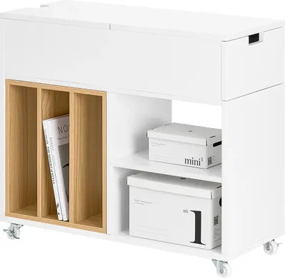 Image de Armoire de classement FBT134-W - Support d'impression mobile / Caisson roulant - 4 roulettes - espace de rangement - à monter soi-même - blanc