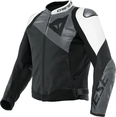 Image de Blouson de cuir pour moto Dainese Sportiva, noir/gris/blanc, 50