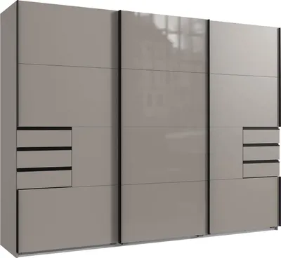 Produktbild von Schwebetürenschrank Saigon 270x208 cm Saharagrau Glasfront - Kleiderschrank mit 6 Schubkästen & 3 Türen