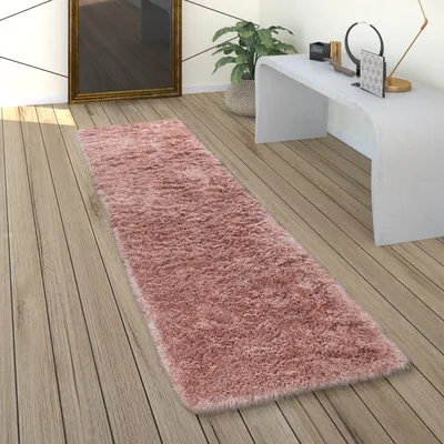 Produktbild von Hochflor Teppich Wohnzimmer Shaggy Pastell Weich Flauschig Einfarbig Langflor Rosa Grösse 60x100 cm