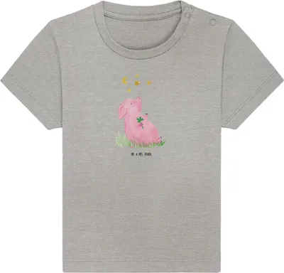 Produktbild von Mr. & Mrs. Panda Babyshirt Schwein Glück 24. - 36. Monat - Heather Grey - Geschenk, T-Shirt Baby, Baumwollshirt, Sterne, Träume, Glücksbringer, , Organic Shirt, Ziele