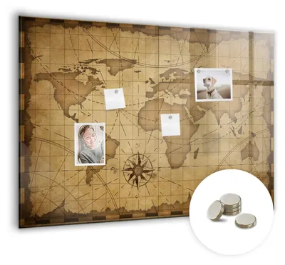 Produktbild von Dekorative Magnettafel 100x70 cm - Magnetwand - für Fotos, Karten und Notizen - Fotowand - Memoboard - Magnetpinnwand - Wanddekoration - Vintage-Weltkarte