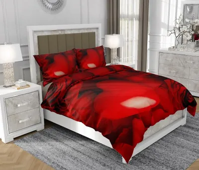 Produktbild von Bettwäsche 140x200 cm + 2x70x80 cm, 3-teilig, 100% Baumwolle, Satin, Reißverschluss, Herzen, Rot - SOVIO | So.0101