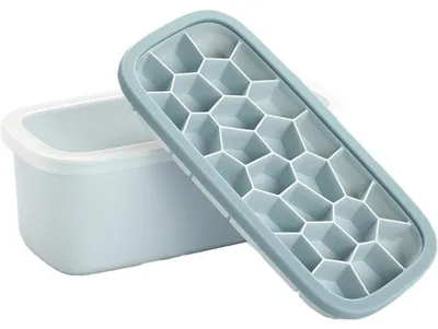 Produktbild von Eiswürfelform, Eisbehälter für den Gefrierschrank mit Deckel, doppelwandige, wabenförmige Silikon-Eiswürfelform für Eiscreme, Whisky, Cola, Nordic Blue, doppelwandig