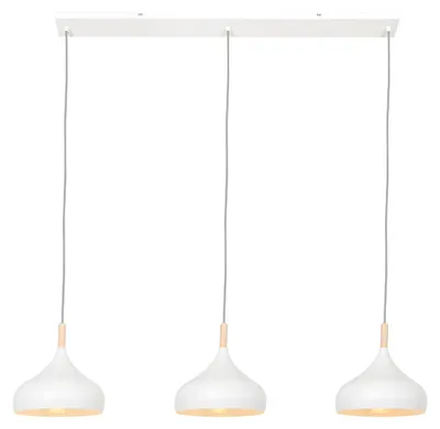 Produktbild von Steinhauer Pendelleuchte Bjorr 3-flammig Mattes Weiß / Details in Holzfarbe 106x23cm