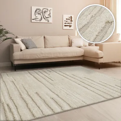 Produktbild von TT Home Wohnzimmer Teppich Hochflor Langflor Schlafzimmer Boho Design 3D Design Skandi Design Modern Unifarben Größe 80x150 cm
