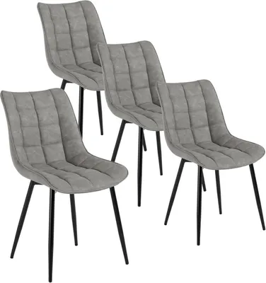 Produktbild von WOLTU Esszimmerstühle 4er-Set Küchenstuhl Polsterstuhl mit Rückenlehne, aus Kunstleder, Metallbeine, Grau