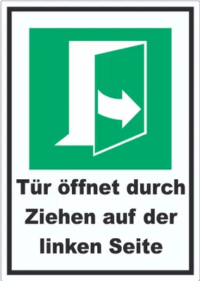 Produktbild von Tür öffnet durch Ziehen auf der linken Seite Aufkleber A5 (148x210mm)