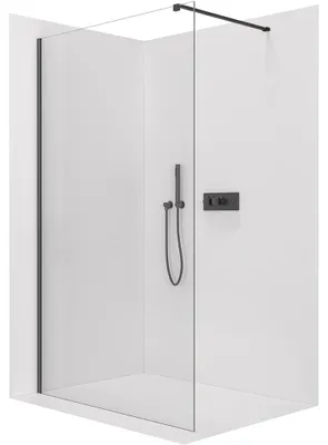 Productafbeelding van Douchewand Walk-in Onyx Cube L/P - 8 mm - vierkante steun - mat zwart, transparant glas - 50x200 cm