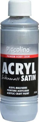 Produktbild von Acrylfarbe seidenmatt Silber 250ml Flasche - Piccolino Acryl Satin, Premium Hobby Color
