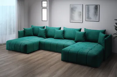 Produktbild von FURMEB24 ASPEN U Ecksofa mit Schlaffunktion Bettzeugablage 346x188cm, Sofa U Form, Grün