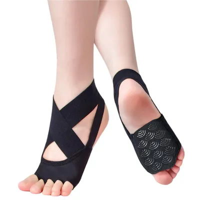 Produktbild von 1 Paar Yoga Socken, Damen Rutschfeste Zehe Socken für Pilate, Ballett, Yoga, Tanzen, Schwarz, Größe: S（35/36）