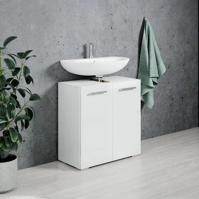 Productafbeelding van Badkamerkast - Onderkast Meubel - Opbergen Badkamer - Twee Draaideuren - 60 cm Breed - Wit