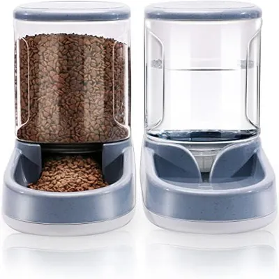 Produktbild von Automatisches Futter- und Wasserspender für Hunde, Katzen, Futterspender und Wasserspender, 3,8 l, 2-in-1 Katzenfutter, Wasserspender für kleine, mittelgroße und große Haustiere (Gray)