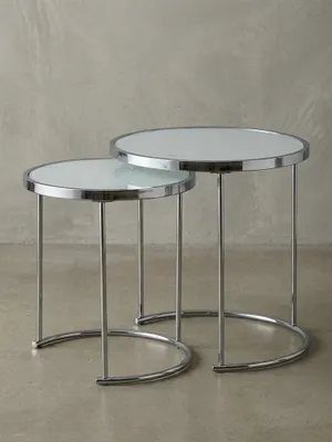 Produktbild von 2tlg Runder Glas Couchtisch Set, modernes Design mit Stauraum, platzsparend. 50x50x50 cm | Kadima Design