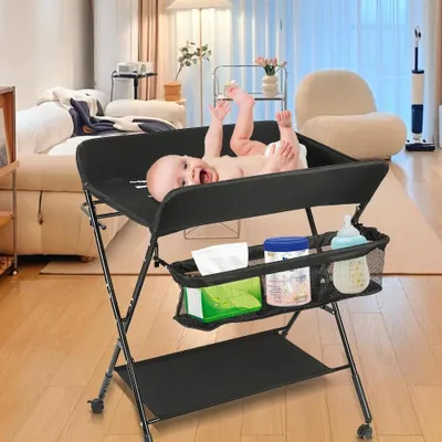 Obrázek produktu pro Přebalovací stolek - Černý, výška 98 cm, skládací