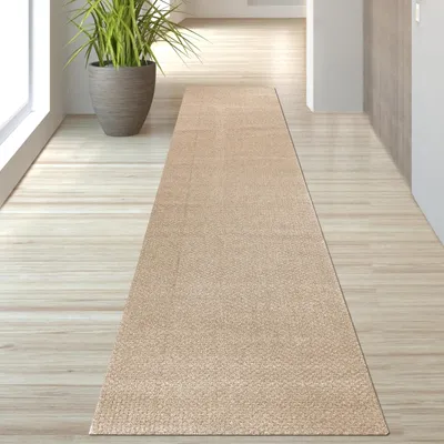 Produktbild von Minimalistischer Wohnzimmerteppich Schlichtes Streifenmuster weich pflegeleicht in Beige Größe - 80 x 300 cm