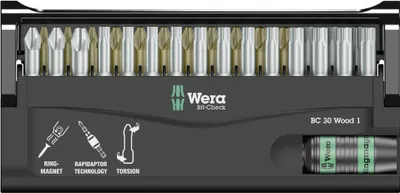 Produktbild von Wera - Bit-Sortiment, Bit-Check 30 Wood 1, 30-teilig; 5057433001