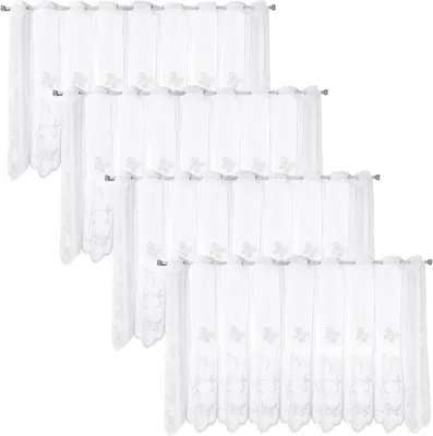Productafbeelding van Bistrogordijn 130 * 45CM-3 stuks vitrage - Wit semi-transparant - Bestikte korte gordijnen met bloemen