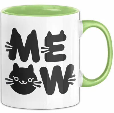 Produktbild von Katzen Tierliebhaber Tasse Geschenk Lustige Geschenkidee Spruch Meow (Grün)
