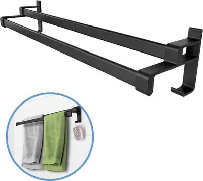 Produktbild von Sanics Handtuchhalter Badezimmer Ohne Bohren 60cm - Handtuchstange - Handtuchhalter - Mit Doppelstange - Handtuchhalterung Badezimmer - Schwarz