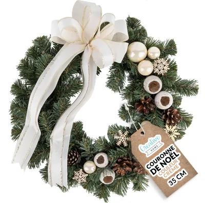 Image de Creative Home Couronne de Noël Crème - Diamètre 35 cm Decoration Noel Exterieur