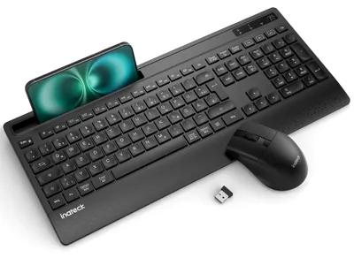 Produktbild von Inateck Ergonomisches Tastatur Kabellos,Funktastatur QWERTZ in voller Größe,2,4 G/2 Bluetooth,mit Handballenauflage, 18 Multimedia-Tasten,Leise Tastatur für Mac, Windows, Computer, Laptop,KB612