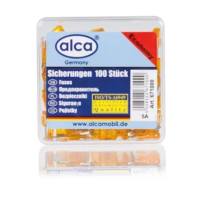 Zdjęcie produktu dla alca® Mini bezpieczniki 5A; 100 szt. skrzynka ekonomiczna 32 V pomarańczowy mini płaski bezpiecznik wtykowy do pojazdów samochód motocykl przyczepa kempingowa motorower