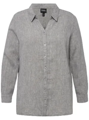 Produktbild von Ulla Popken Damen große Größen Übergrößen Plus Size Bluse, Leinen, offener Krage