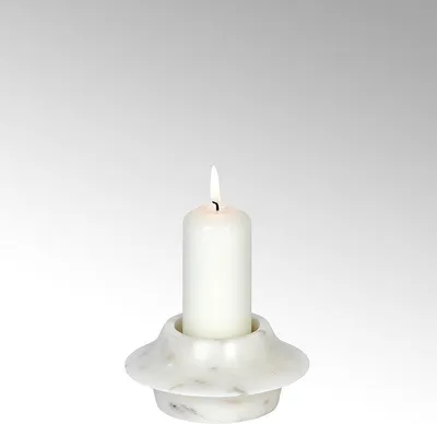 Image de Pushkar Bougeoir Marbre blanc marbré, H 6 cm, D 13 cm pour bougie de D 5 cm et pour maxi-bougies