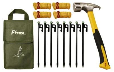 Immagine prodotto di Kit da campeggio da 13 pezzi, completo di martello multifunzione e picchetti per tende