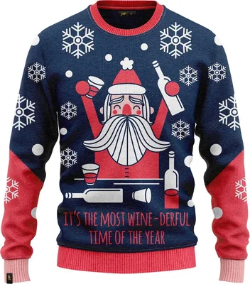 Zdjęcie produktu dla JAP Christmas Brzydki sweter świąteczny Wine-derfull - 100% z recyklingu - Uni  damski i męski - Niebieski - Rozmiar XXL